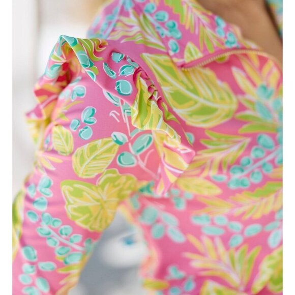 Mary Square Charleston Half Zip in Vine Time Hot Pink - Picture 4 of 9
